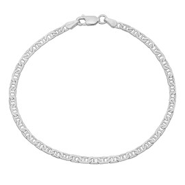 2.7mm Solid .925 Sterling Silver Flat Mariner Chain Necklace + Bracelet Set, 18" (Necklace) + 9" (Bracelet)