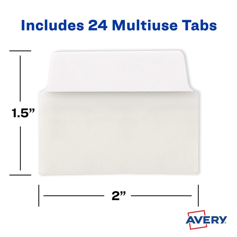 Multi-Use Tabs, 2" x 1-1/2", White, 3 Stacks, 24 Tabs/PK