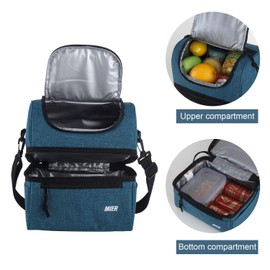 MIER Adult Lunch Box Insulated Lunch Bag Large Cooler Tote Bag for Men, Women, Double Deck Cooler (Teal Blue, Large)