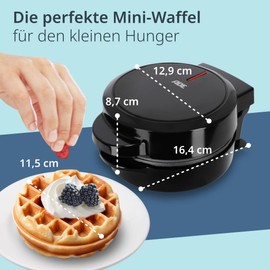 ADE Mini Waffle Iron | Belgian Waffle Round Shape | Perfect for One Person, Party, Children's Birthday | High-Quality Non-Stick Coating | 550 W | Black