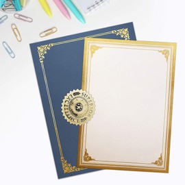 SUNEE 75pcs Certificate Kit, 25pcs Navy Blue Certificate Holders & 25pcs Letter Size Certificate Papers & 25pcs Gold Foil Award Seals for Diploma, Award, Accomplishment