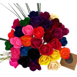 The Original Wooden Rose Bouquet of 32 Assorted Colors Half Open Roses Great for Mothers Day, Valentines Day