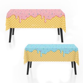 Zharkoo 2 Pack Ice Cream Tablecloth for Party Supplies, 10.8x5.4 Inch Sweet Dessert Theme Disposable Plastic Table Cover for Kids Birthday, Summer Party Decor for Girls and Boys