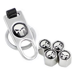 4 Pieces Skull Valve Caps Universal Valve Caps for Dog Paws, Cars, Trucks, Bikes, Motorcycles, Bikes (Silver Leather Buckle Key)