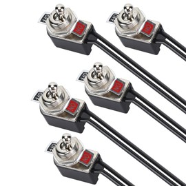 Podazz 5pcs Toggle Switch SPST 2 Position Latching ON/Off 12MM with Wire Rocker Arm Button Switch