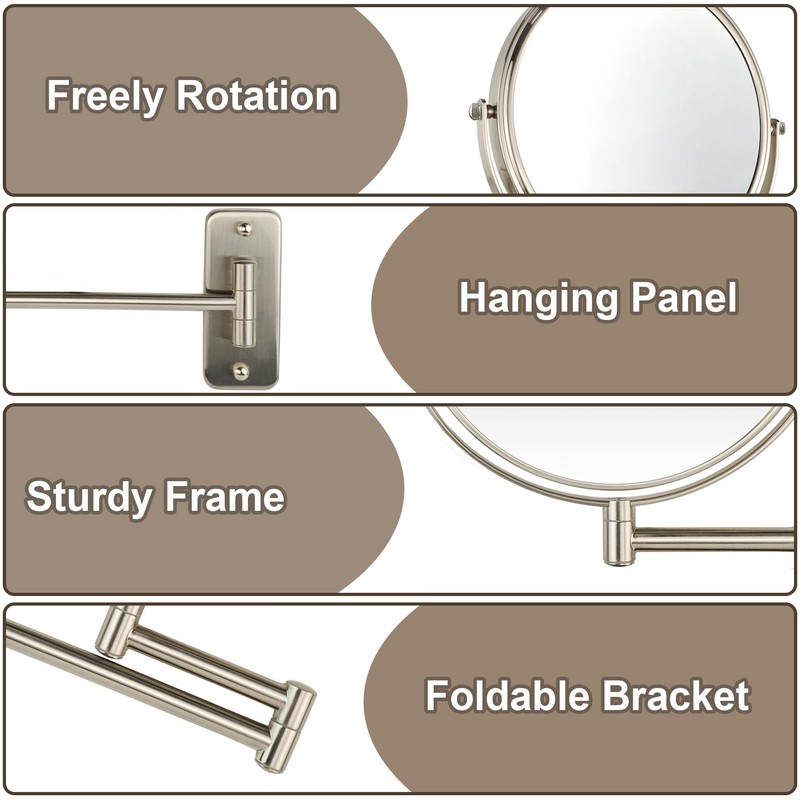 JANEEVA 8" Wall Mounted Makeup Mirror, 10X Magnifying Mirror with