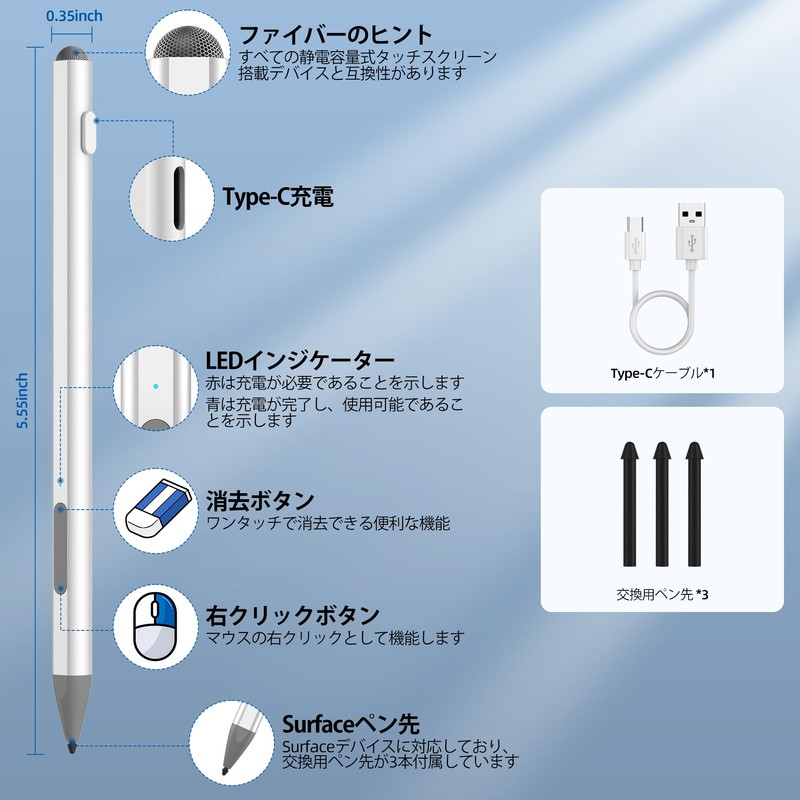 Stylus Pen for Surface Pro/11/9/8/7/6/5/4/3,Surface Pen for Surface Laptop/Studio/Book 4/3/2,Surface