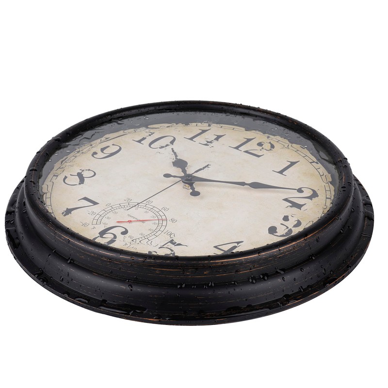 Outdoor Clock 16 Inch Large Wall Clocks Waterproof with Thermometer