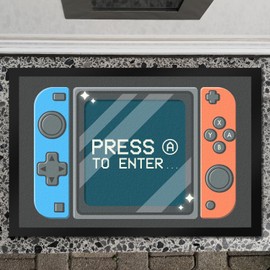 Press A to Enter Door Mat XXL 50 x 75 cm with Cool Gamer Console Motif as a Gift Idea for Gamers and Video Games Nerds Daddeln Gamen