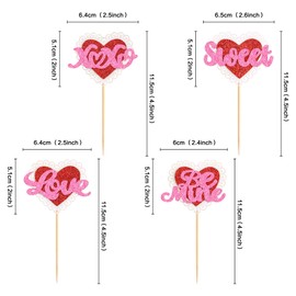 Ercadio Paquete de 24 adornos para magdalenas con purpurina para el día de San Valentín, diseño de corazón dulce para magdalenas, para decoración de fiestas de compromiso