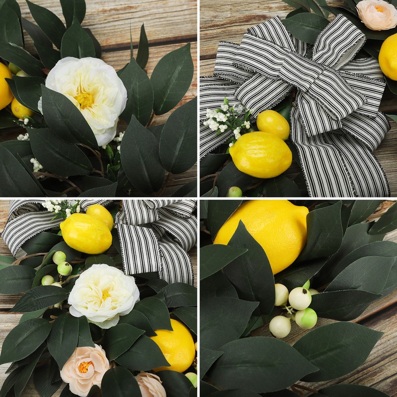Summer Yellow Lemon Roses Wreath Front Door Artificial Spring Flowers