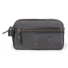 Londo Genuine Leather Travel Toiletry, Makeup, Shaving Organizer Bag - Unisex (Black/Black)