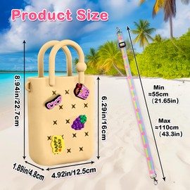 Oudizz Mini Rubber Tote Bag, Silicone Beach Tote for Little Girl & Woman, Cute Bag with 20 Charms & Adjustable Shoulder Strap (Milk Tea Color)