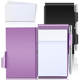 Zonon 6 Pieces Metal Pocket Notebook Aluminum Notepad with Pen and Refillable Paper Flip Notepad Mini Notepad Holder Travel Notepad with Pen Holder for Office Home Travel Gift Supplies