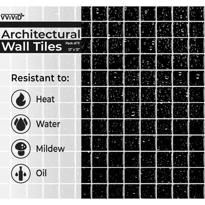 VViViD 11 Sheets Peel and Stick Faux Ceramic Black Gloss