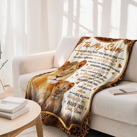 60"x50" Super Soft Flannel Throw Blanket from Mom and Dad - Ideal for Son's Birthday, Christmas. Also Great for Son - in - Law. Features a Lion Design, Perfect as One of The Best Gifts for Sons
