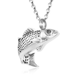 Yuioiow Fish Cremation Jewelry for Ashes Stainless Steel Pendant Locket Keepsake Ash Holder Ashes for Pet/Human Memorial Urn Necklace (Silver)