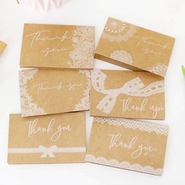 Kraft Paper Thank You Cards Thank Greeting Card Pack of 12. Includes 6 Different Designs. with Envelopes and 12Pcs Stickers for Wedding, Baby Shower, Thanksgiving Day Cards(Thank You Card)