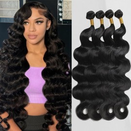 Body Wave Bundles Human Hair 22 24 26 28Inch 100% Human Hair Quick Weave Bundles Human Hair for Women Natural Black