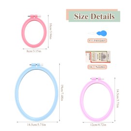 ZOCONE 3 Pcs 3 Size Oval Embroidery Hoops, ABS Plastic Embroidery Hoops Cross Stitch Hoops Embroidery Frames for Sewing, Needlework, Embroidery Projects (Size-7.5", 5.7",3.9")