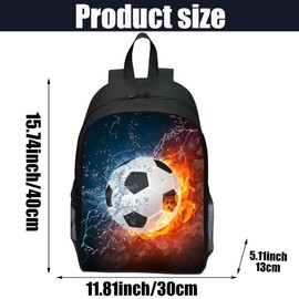 FaLkiN Football School Bag, Soccer Print Backpack, Kids Backpacks, Boys Backpack, Backpack For School Kids, 3D Print Anime School Backpack, Large Capacity Rucksack For Children 16 Inch