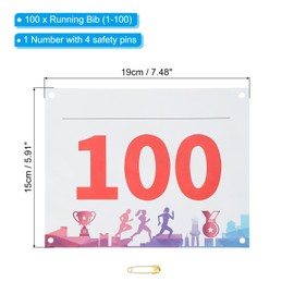 PATIKIL Tearproof Running Bib Numbers 7x6 Inch, 1-100 Medals Waterproof Race Competitor Numbers with Safety Pin for Marathon Sports Game Competition Runner
