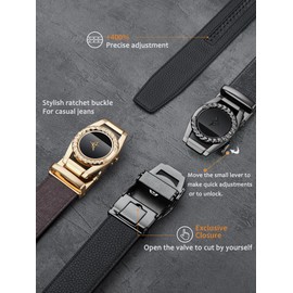 VANNANBA Mens Belts for Jeans, Designer Belts with Gorgeous Buckle Black Gold