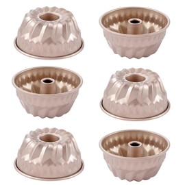 Paquete de 6 moldes antiadherentes para tartas Kugelhopf de 4 pulgadas, mini sartenes para hornear postres individuales, sartenes de tubo estriado de acero al carbono, fácil liberación y apto para