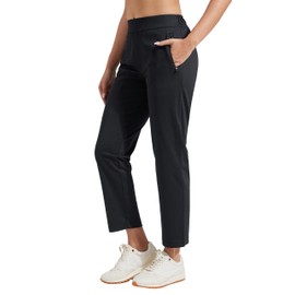 Pioneer Camp Womens Golf Pants with Zip Pockets High Waisted Stretch 7/8 Ankle Dress Work Business Casual Slacks Travel Pants Black