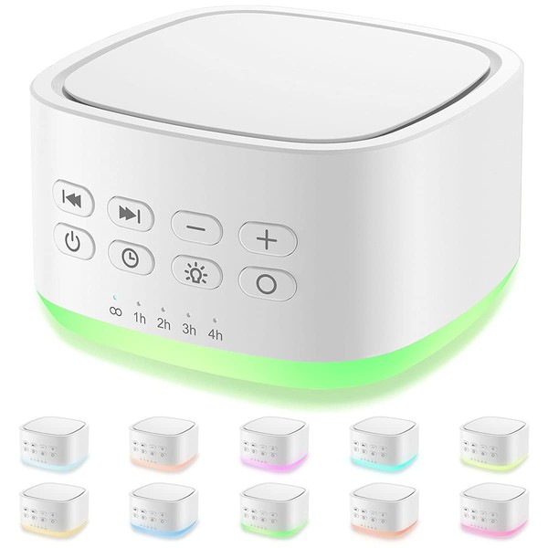 Magicteam White Noise Machine 10 Colors Lights and 25 Soothing Sounds Sleep Sound Machine with 5 Timers with Memory Feature Portable Sound Machine for Baby Adults. (White)
