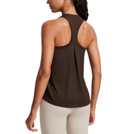 CRZ YOGA Womens Racerback Yoga Tank Tops High Crewneck Soft Casual Workout Sleeveless Flowy Shirts Hot Fudge Brown Small