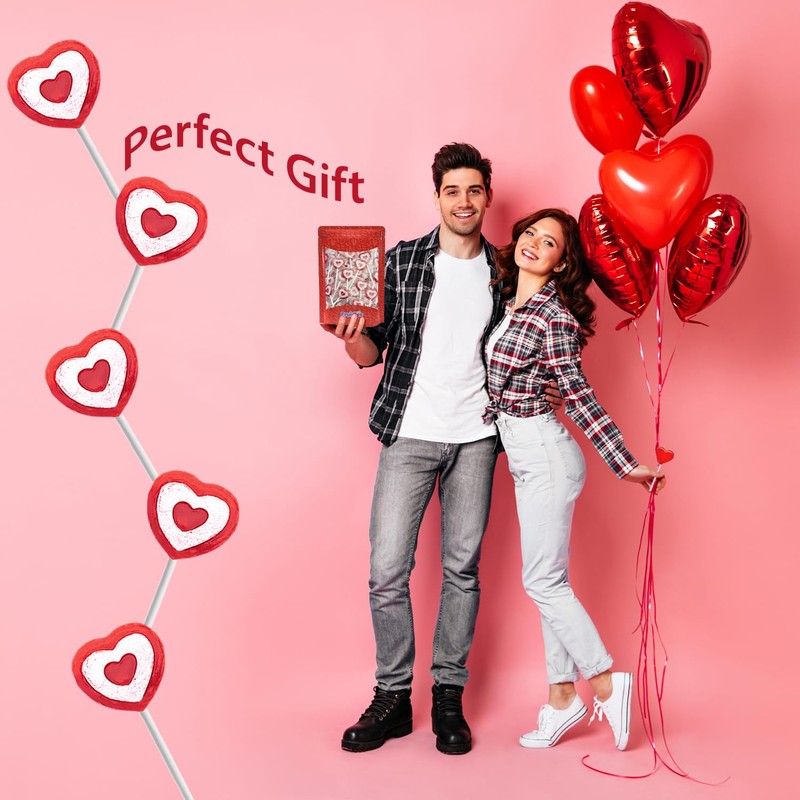 Valentine's Tattoo Heart Lollipops Candy, Red Heart Shaped Hard Candy