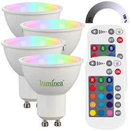 Luminea LED Lighting: Set of 4 LED Spotlights GU10, RGBW, 4.8 W, 400 Lumens, Dimmable (LED Bulb GU10 Coloured, LED Bulb GU10 Colour Changer, Remote Control)