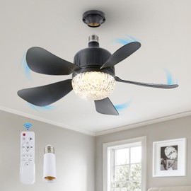 18" Socket Fan Light with Remote, Dimmable LED Ceiling Fans with Lights, Screw in Socekt Fans and 1 Socket Extender, 3 Colors 3000K-6500K, Replacement Light Bulb Fan for Kitchen Garage Bedroom, Black