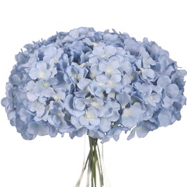 LUSHIDI 10PCS Artificial Hydrangea Flowers, Fake Hydrangea Silk Flowers Heads with Stems for Wedding Home Party Shop Baby Shower Decoration-Light Blue