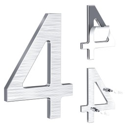 5 Inch Self Adhesive House Numbers, Address Numbers for House, Modern Metal Anti-Rust Weatherproof Home Number for House, Silver Mailbox Numbers for Outdoor Garage Gate Office Apartments Room (4)