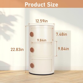 mopam Round Bedside Cabinet Round Nightstand Nordic Bedside Nightstand Bedside Table with Sliding Doors Round Storage Cabinet Round Chest of 3 Drawers for Bedroom, Living Room