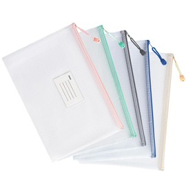 Zipper File Bags, A4 with Labels, 5 Colors, PVC, Thick, Mesh Bags, Waterproof and Dustproof, Receipts, Files, School, Office Supplies, Travel Supplies, Small Items, Document Organization Storage (Pack