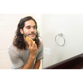 GranNaturals Military Style Boar Bristle Hair + Beard Brush for Men - Palm Size Hairbrush for Grooming Fine, Thin and Normal Hair and Facial Hair