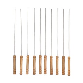 Natudeco 10pcs BBQ Skewers with Wooden Handle Reusable Stainless Steel Skewers Meat Vegetable BBQ Camping BBQ Tool Set Easy to Clean 11.8in