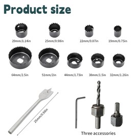 Hole Saw Set 19-64 mm, 13 Pieces Hole Saw with Core Drill Lnbus Key Metal Hole Drill Wood Hole Saws Circular Drill Hole Cutter for Plastic PVC Plate Light Metal