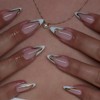 White French Tip Press on Nails Almond Medium Fake Nails Gold Stripes False Nails Full Cover Glossy Artificial Acrylic Stick on Nails for Women Manicure Decoration 24Pcs