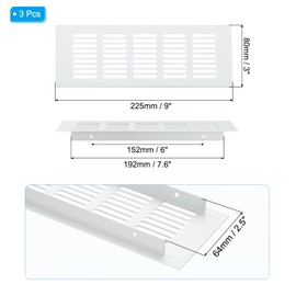 PATIKIL 9 x 3 Inch Door Air Vent Cover, 3 Pcs Heavy Duty Aluminum Grille Ventilation Cover Louvered with Mounting Screws for Cabinet Wardrobe Door, Silver