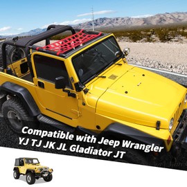 Cargo Net for Jeep Wrangler, Mesh Cargo Netting Top Hammock Roof Net Compatible with Jeep Wrangler YJ TJ JK JKU JL JLU Gladiator JT 1987-2023 (Red)
