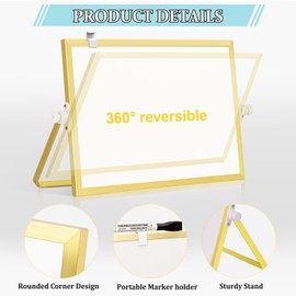 AMUSIGHT Magnetic Dry Erase White Board, 12" x 8" Double-Sided Golden Aluminum Frame Desktop Whiteboard with Stand, Portable Small Whiteboard Set for Drawing, Office, Home, School