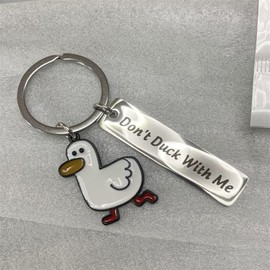 zhixuan Cartoon Duck Keychain Don’t Duck with Me Metal Duck Lovers Gift Key Chain Keyrings Gift Present for Boyfriend Husband Girlfriend Couple (silver)
