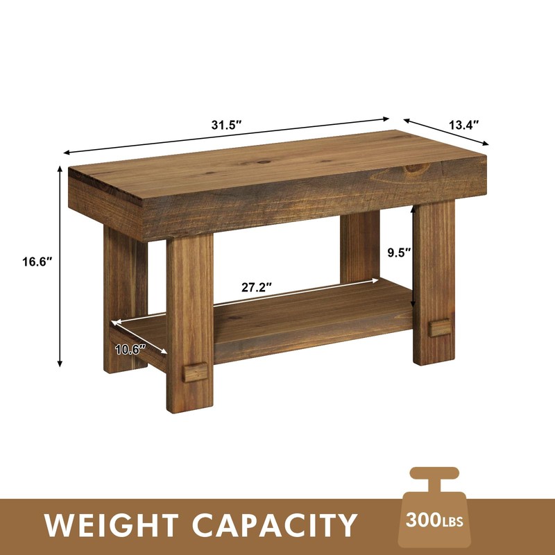 HOKYHOKY Solid Wood Entryway Bench - 31.5" Farmhouse Small Storage