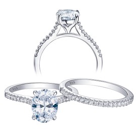 SHELOVES Ovel Cut Bridal Ring Sets for Women AAAAA Cubic Zirconia CZ 925 Sterling Silver Wedding Rings Set Sz S