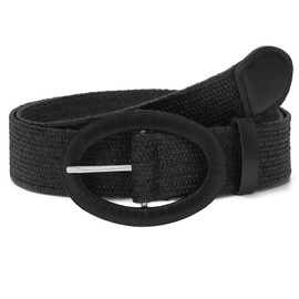 WHIPPY Women Straw Woven Elastic Stretch Waist Belt, Boho Braided Skinny Dress Belts for Women Black, M