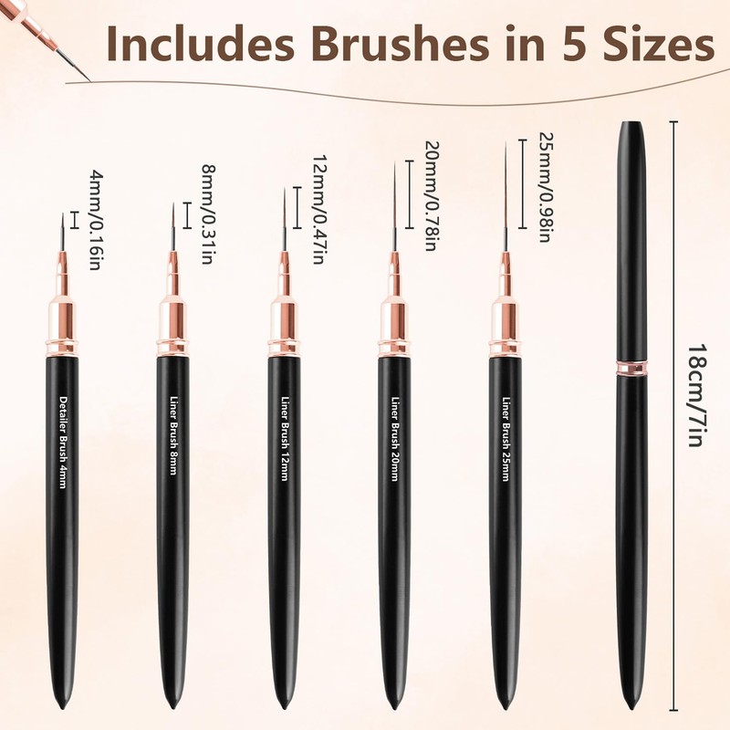 5Pcs Nail Art Liner Brushes Set Fine Detail Brushes for